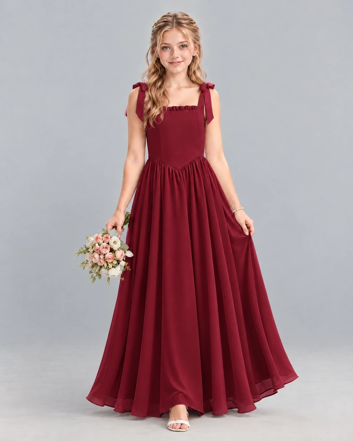 Burgundy A-line Junior Bridesmaid Dress Front
