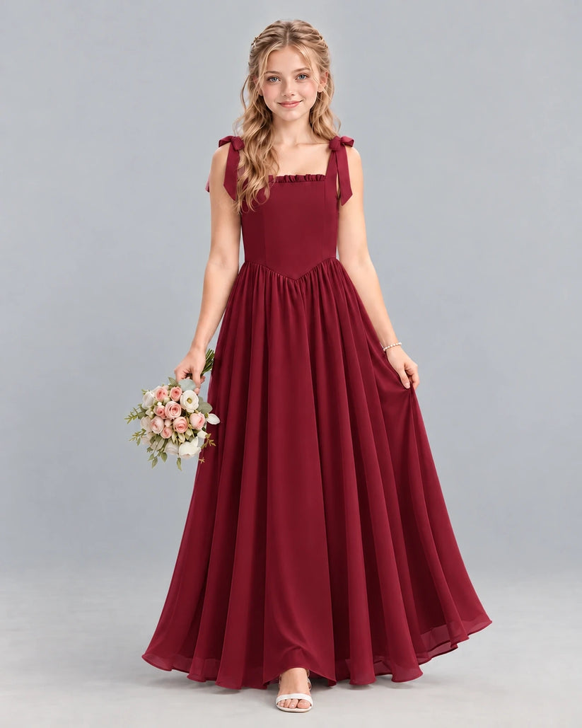 Burgundy A-line Junior Bridesmaid Dress Front