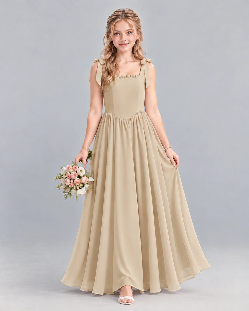 Champagne A-line Junior Bridesmaid Dress Front