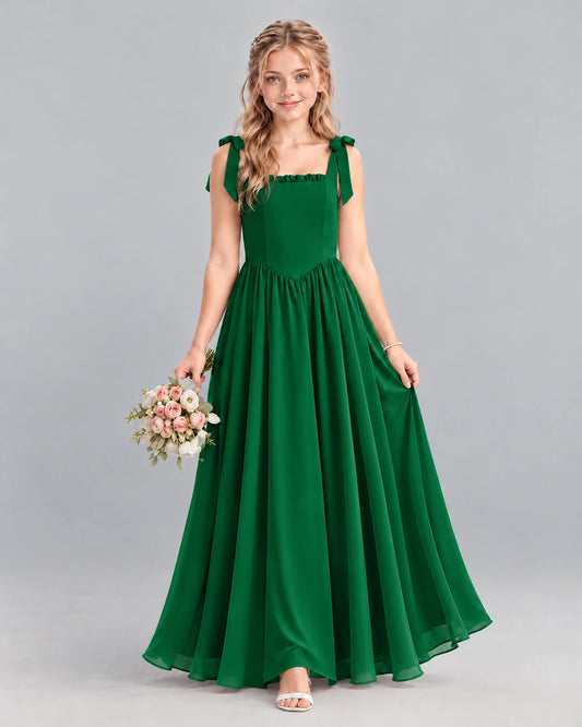Dark Green A-line Junior Bridesmaid Dress Front