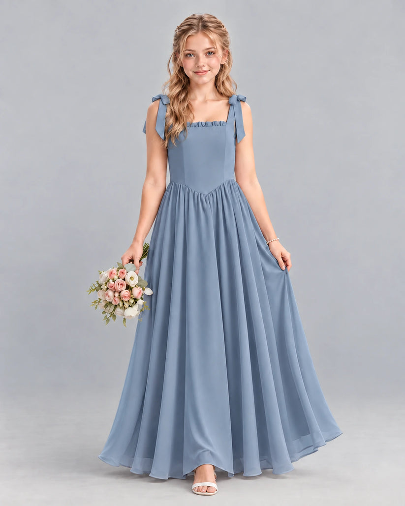 Dusty Blue A-line Junior Bridesmaid Dress Front