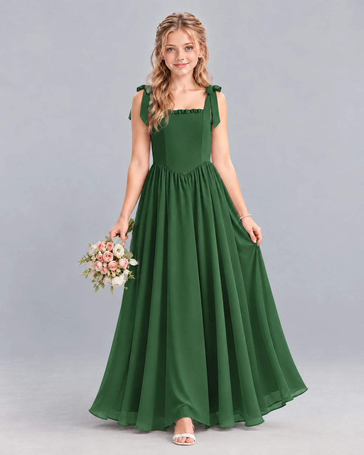 Emerald Green A-line Junior Bridesmaid Dress Front