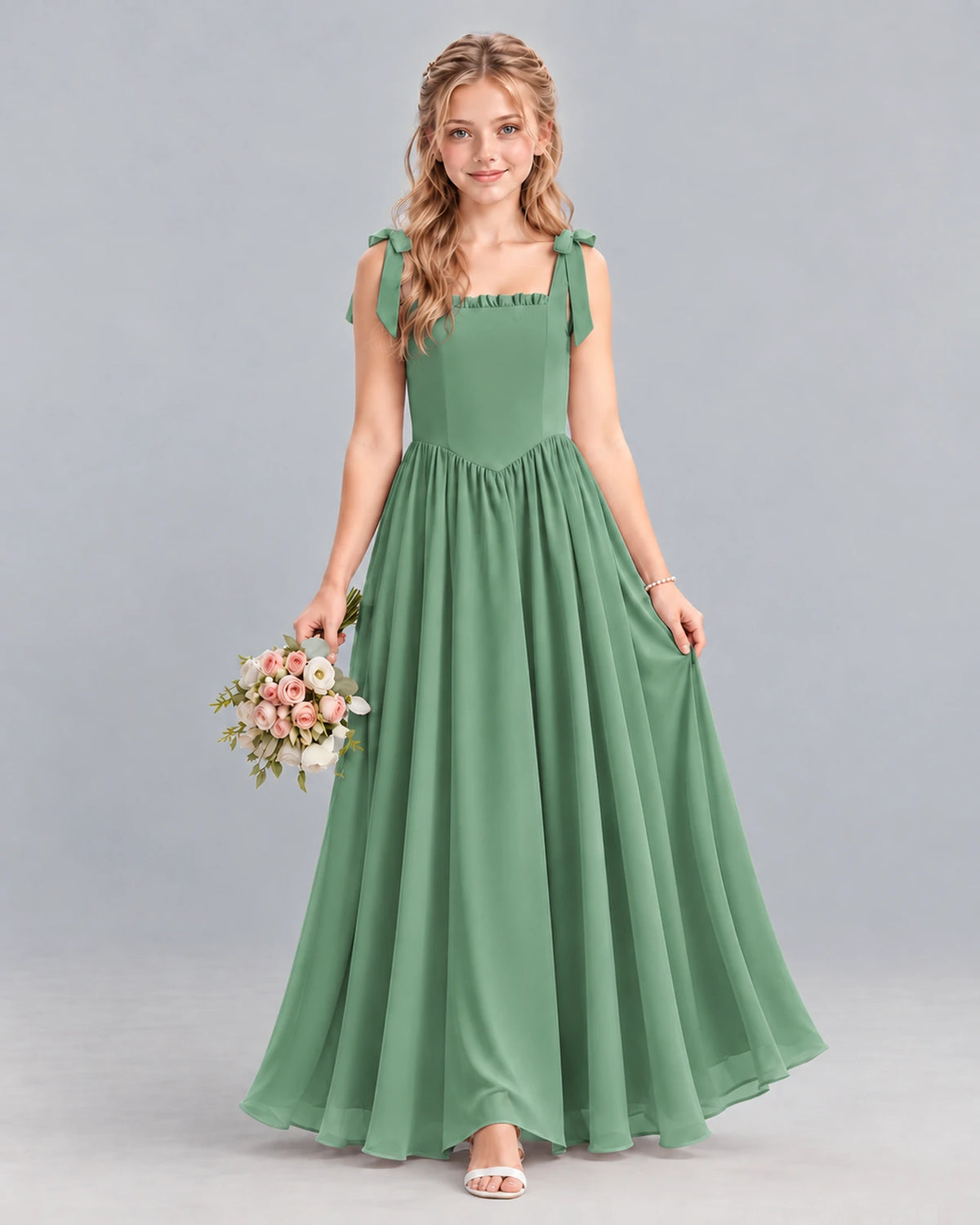 Eucalyptus A-line Junior Bridesmaid Dress Front