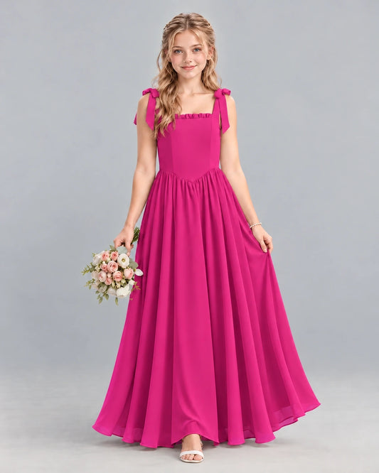 Hot Pink A-line Junior Bridesmaid Dress Front