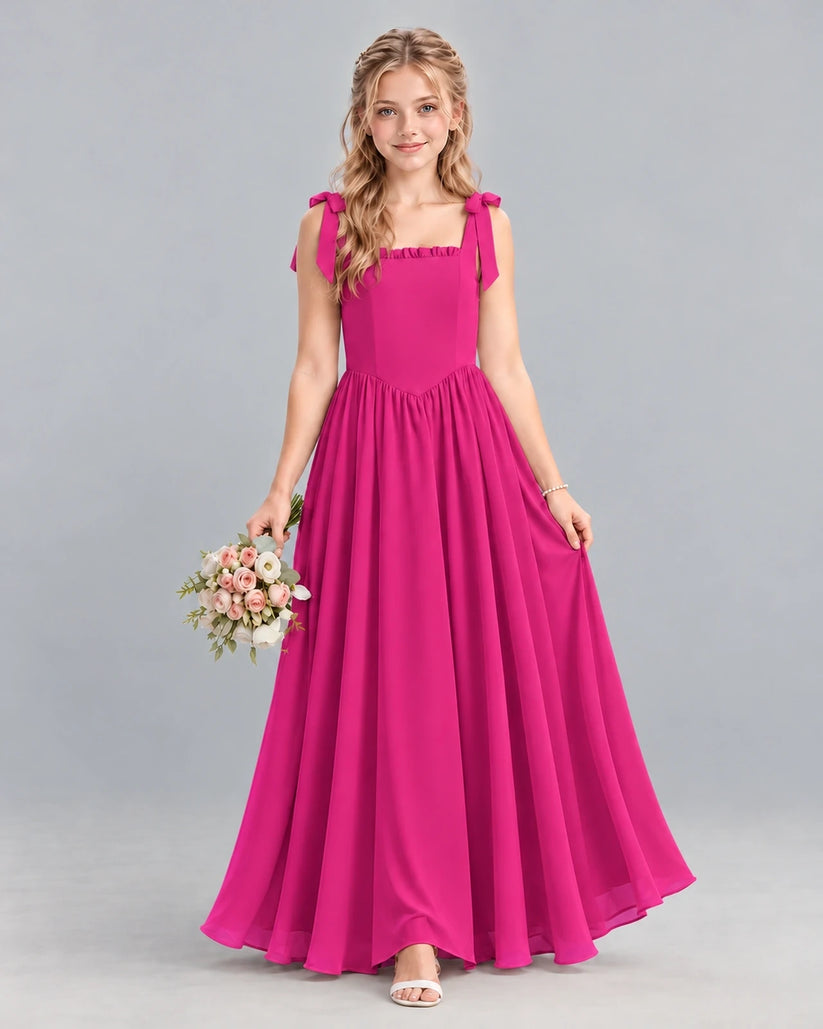 Hot Pink A-line Junior Bridesmaid Dress Front