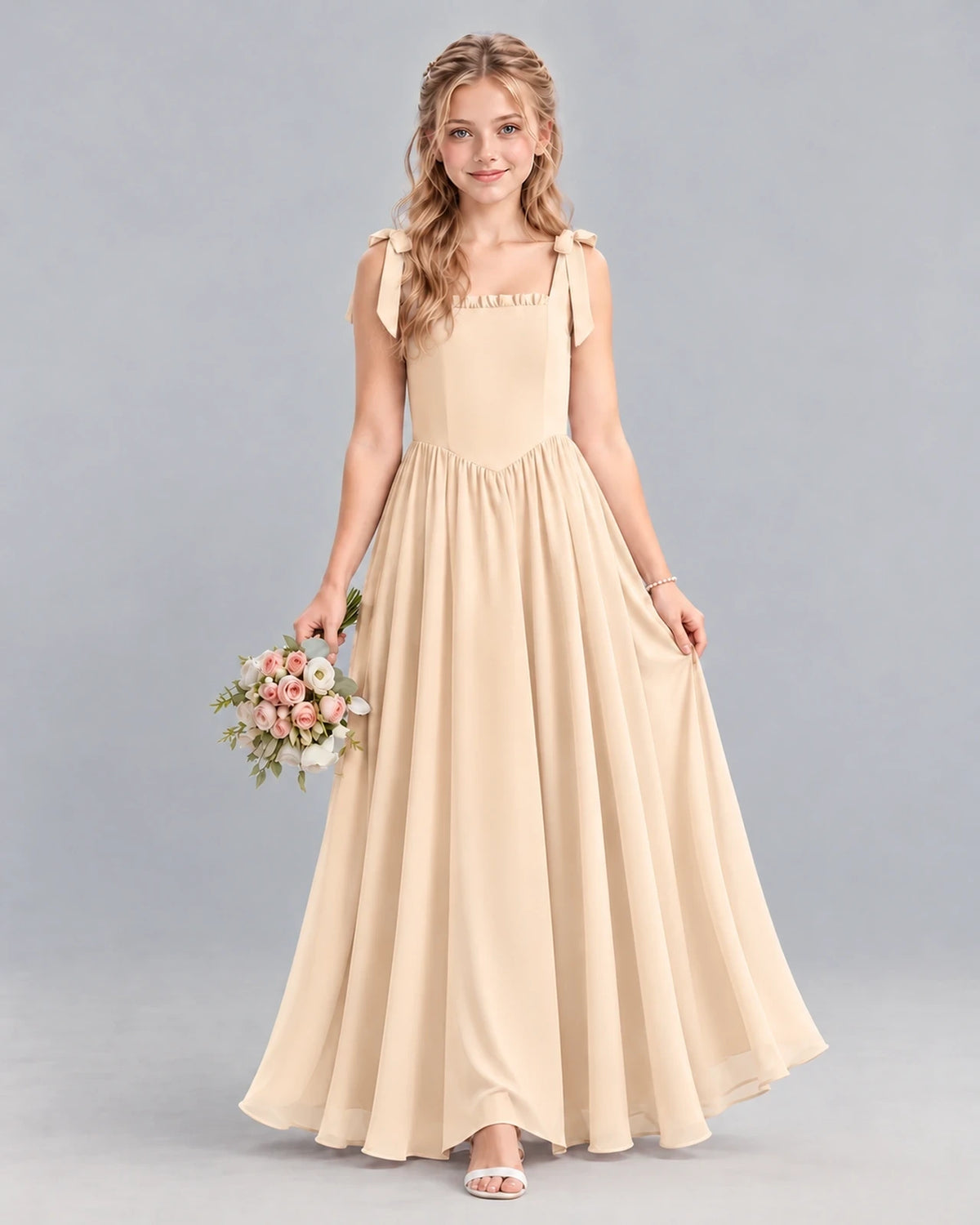Peach A-line Junior Bridesmaid Dress Front