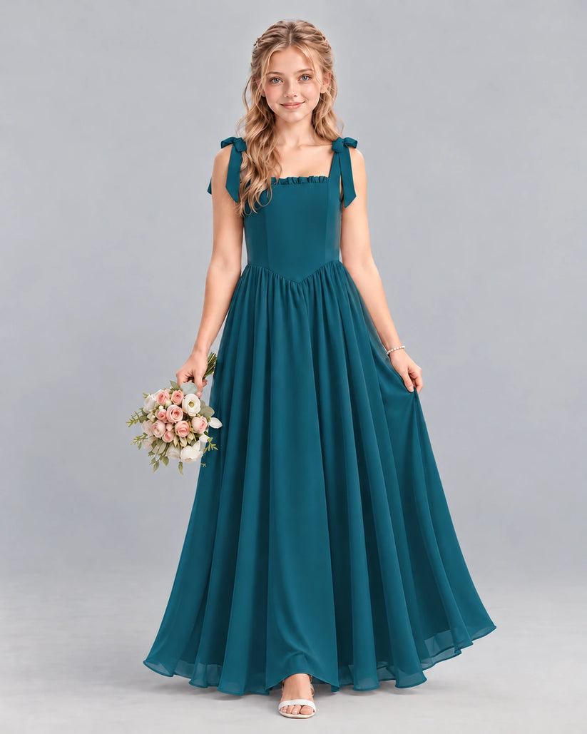 Teal A-line Junior Bridesmaid Dress Front