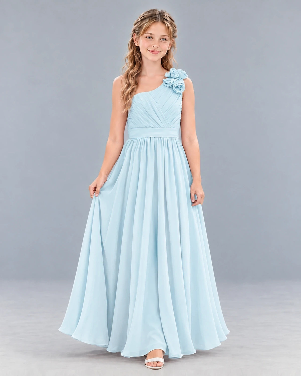 Baby Blue A-line Junior Bridesmaid Dress Front