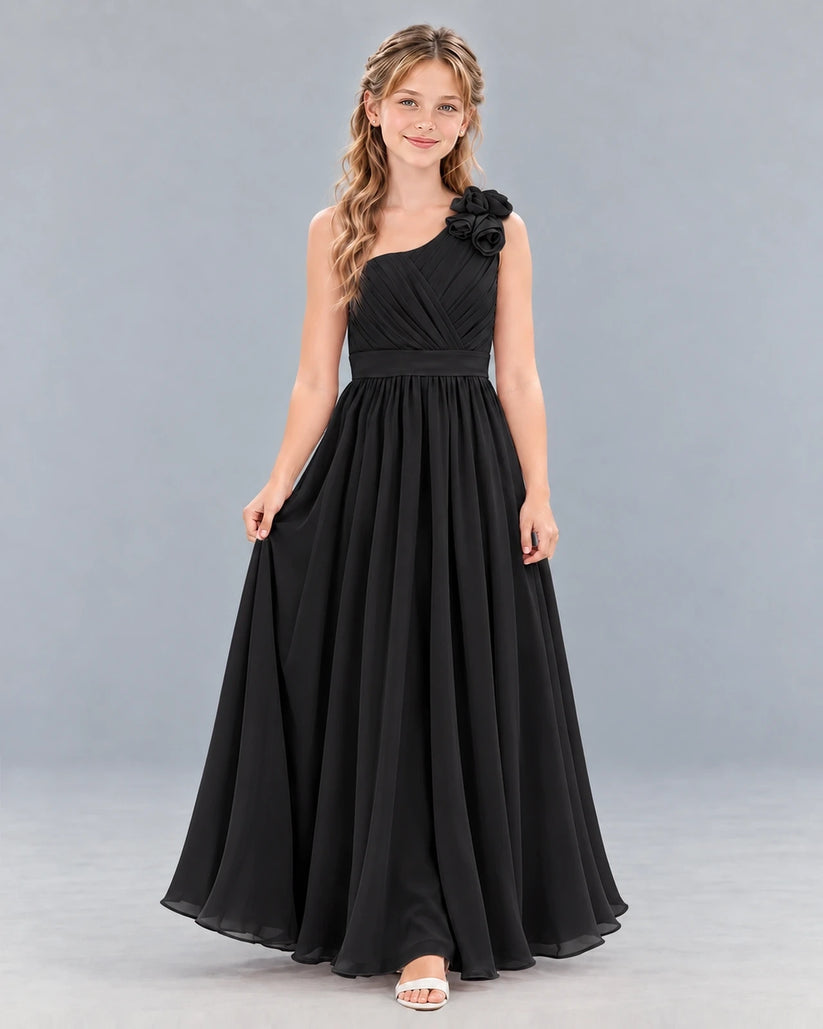 Black A-line Junior Bridesmaid Dress Front