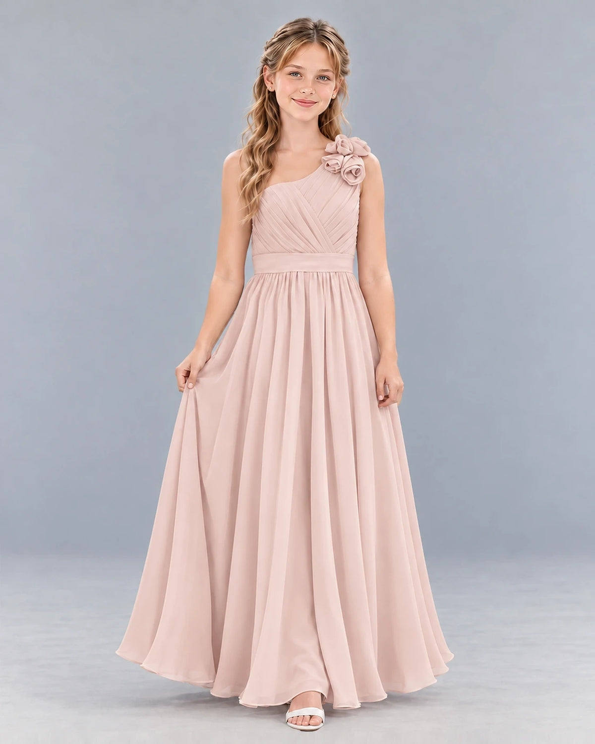Blush Pink A-line Junior Bridesmaid Dress Front