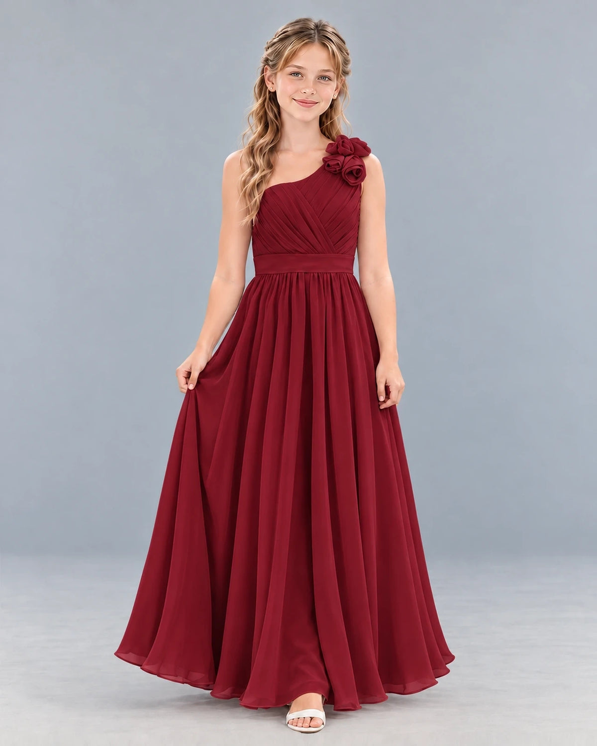 Burgundy A-line Junior Bridesmaid Dress Front