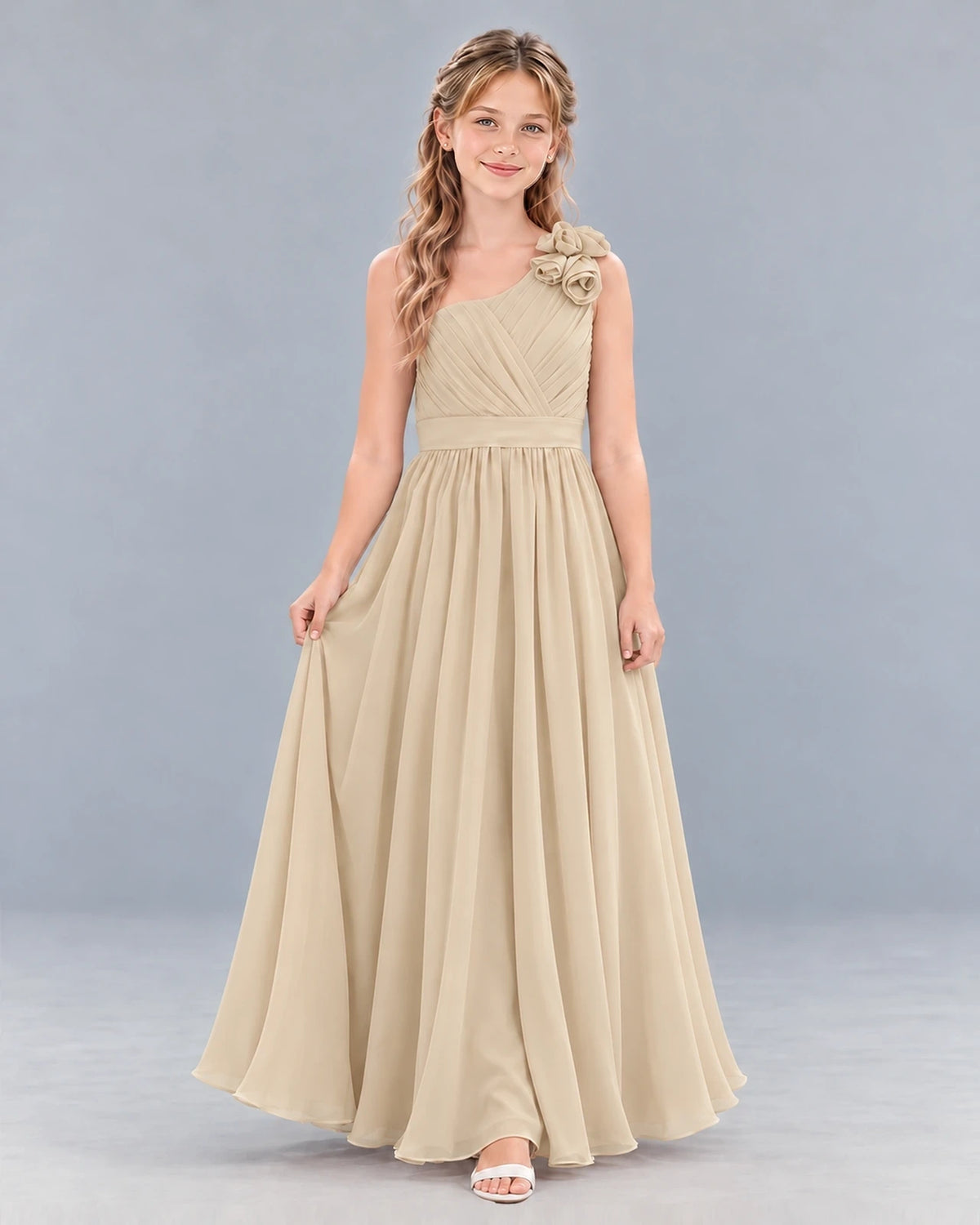 Champagne A-line Junior Bridesmaid Dress Front