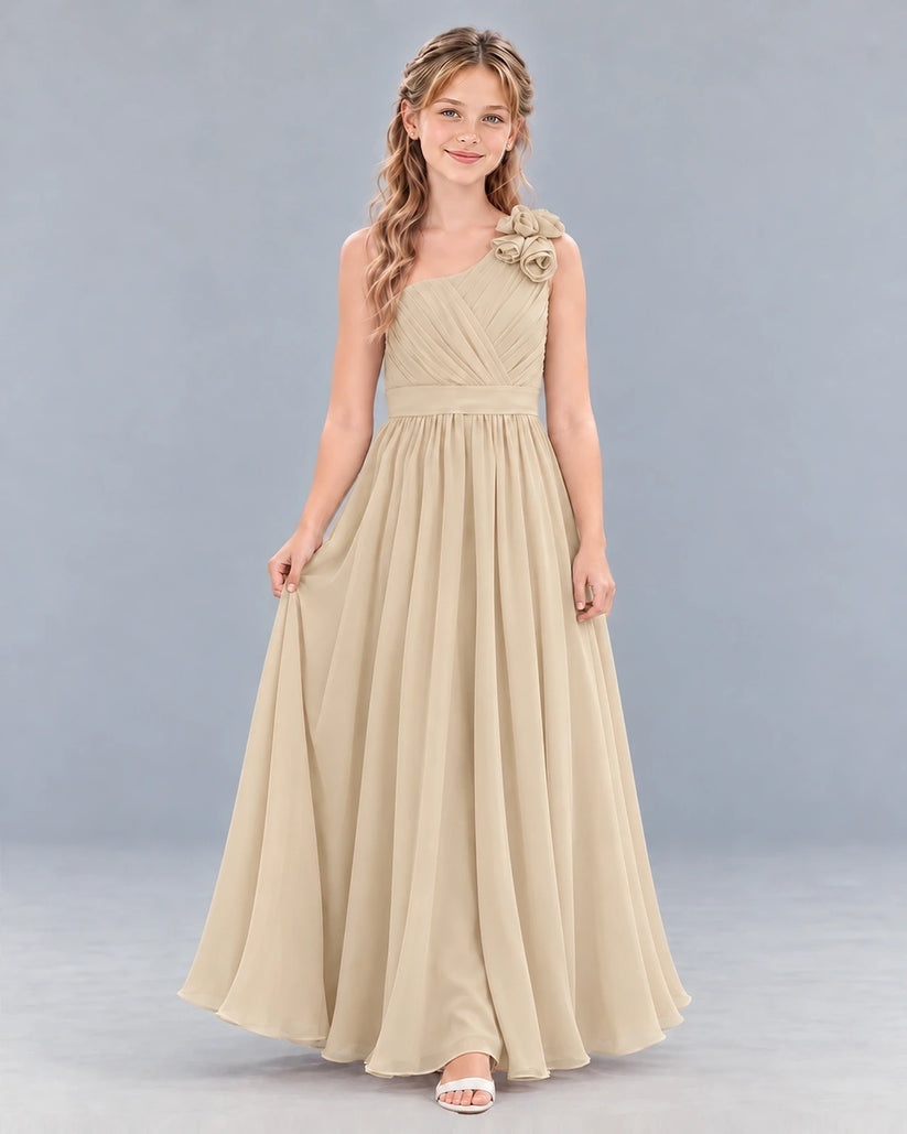 Champagne A-line Junior Bridesmaid Dress Front