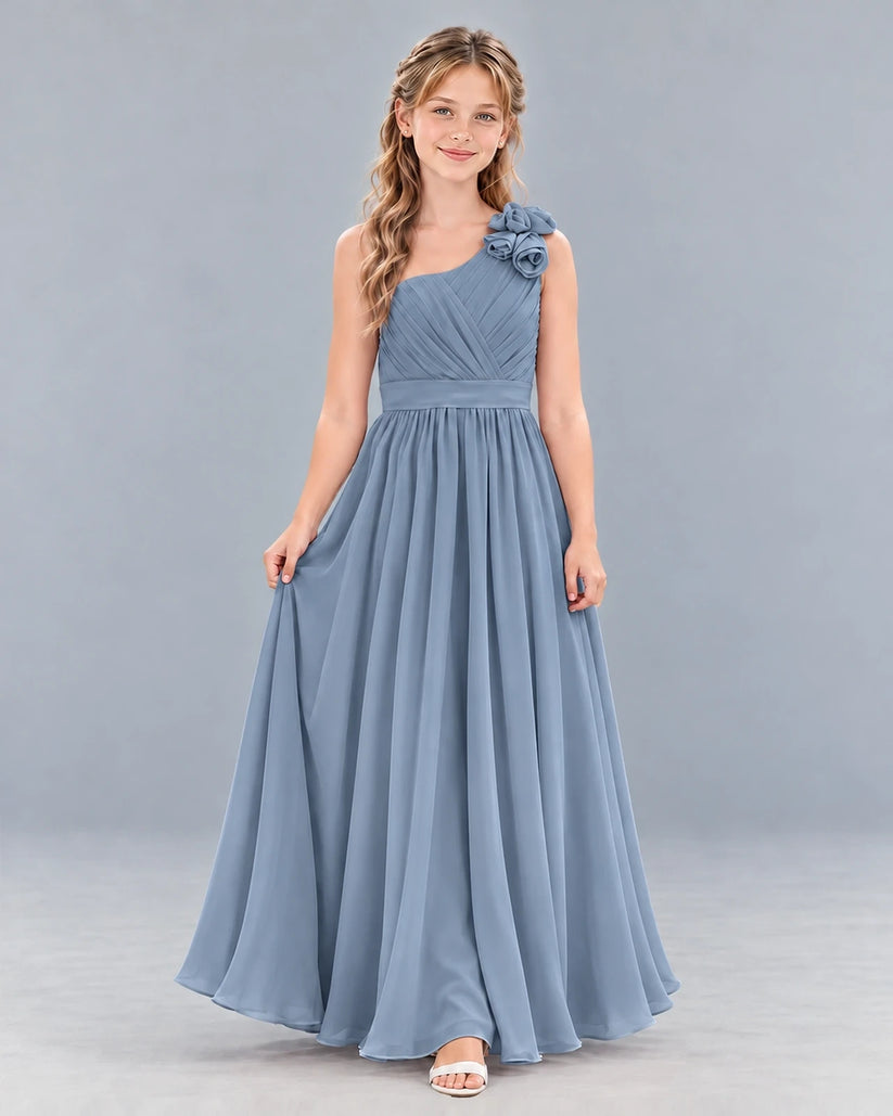 Dusty Blue A-line Junior Bridesmaid Dress Front