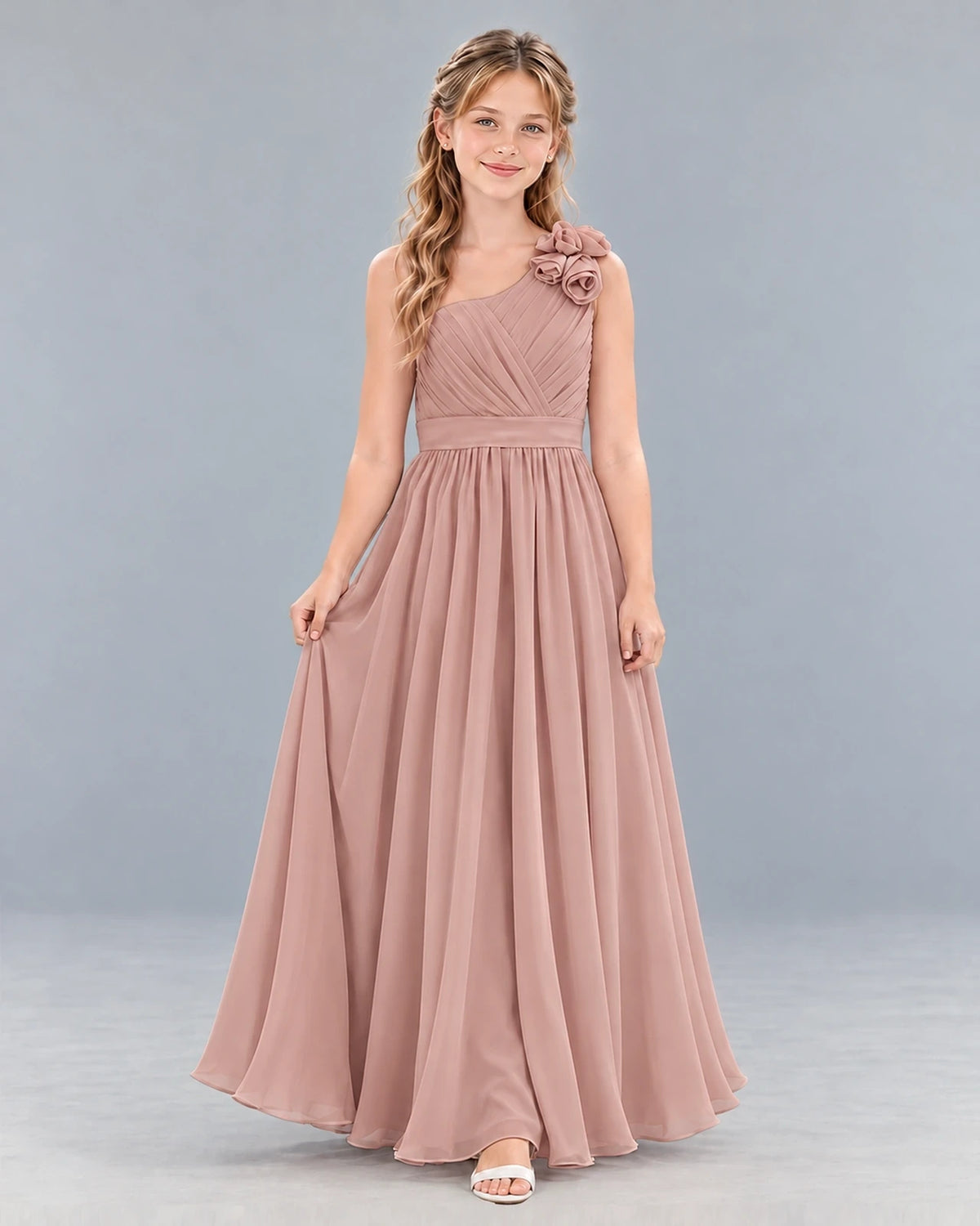 Dusty Rose A-line Junior Bridesmaid Dress Front