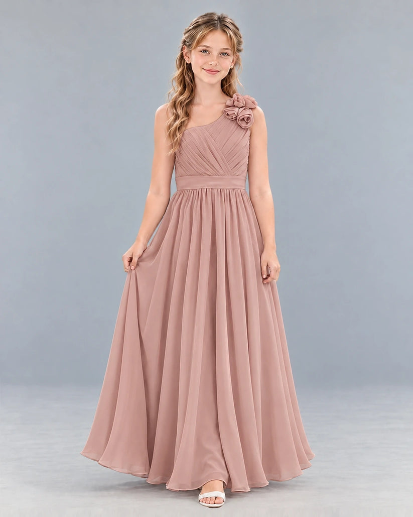 Dusty Rose A-line Junior Bridesmaid Dress Front