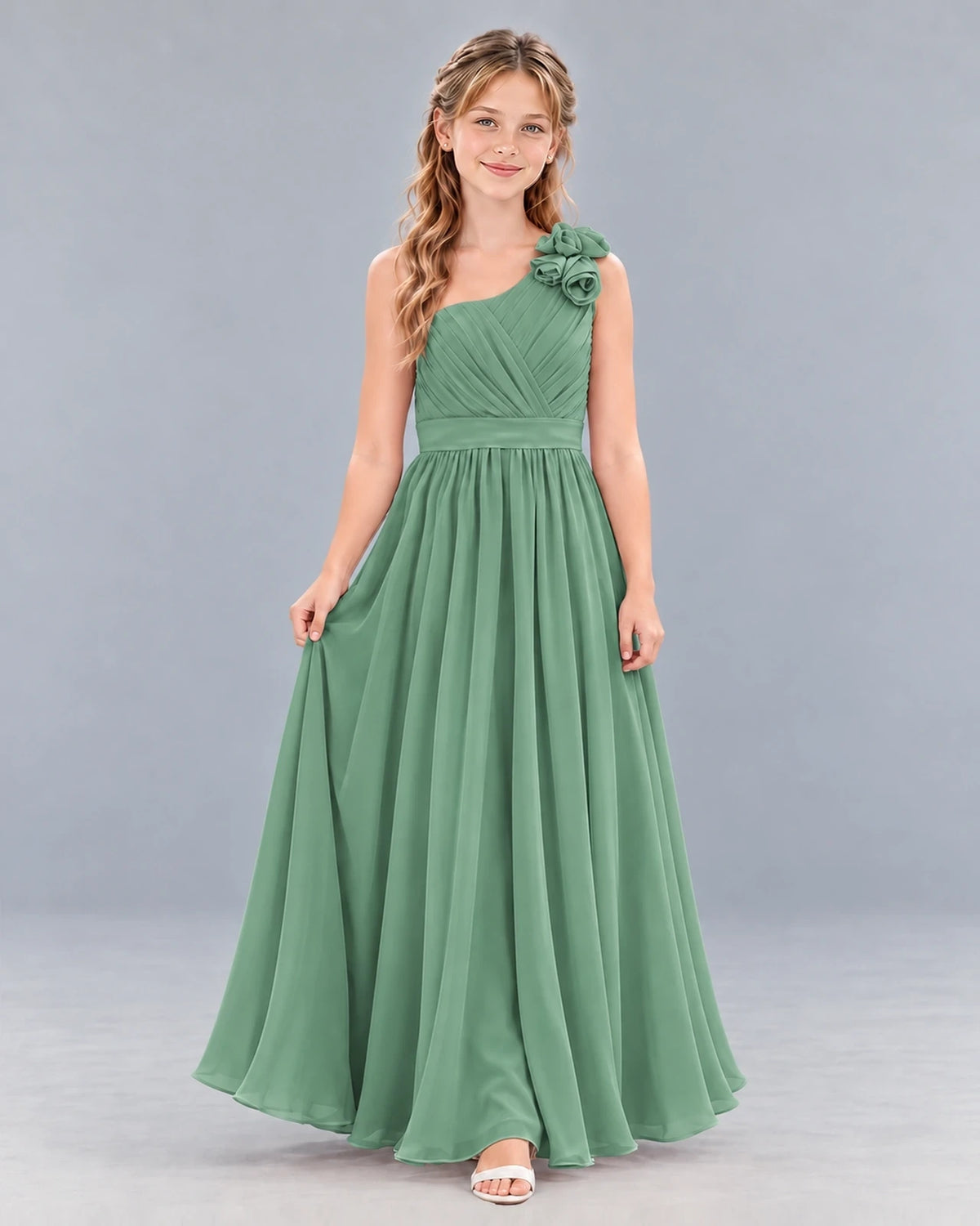 Eucalyptus A-line Junior Bridesmaid Dress Front