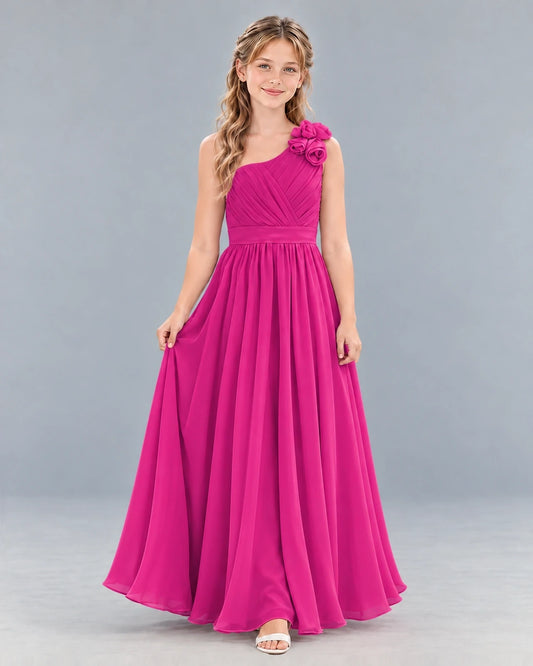 Hot Pink A-line Junior Bridesmaid Dress Front