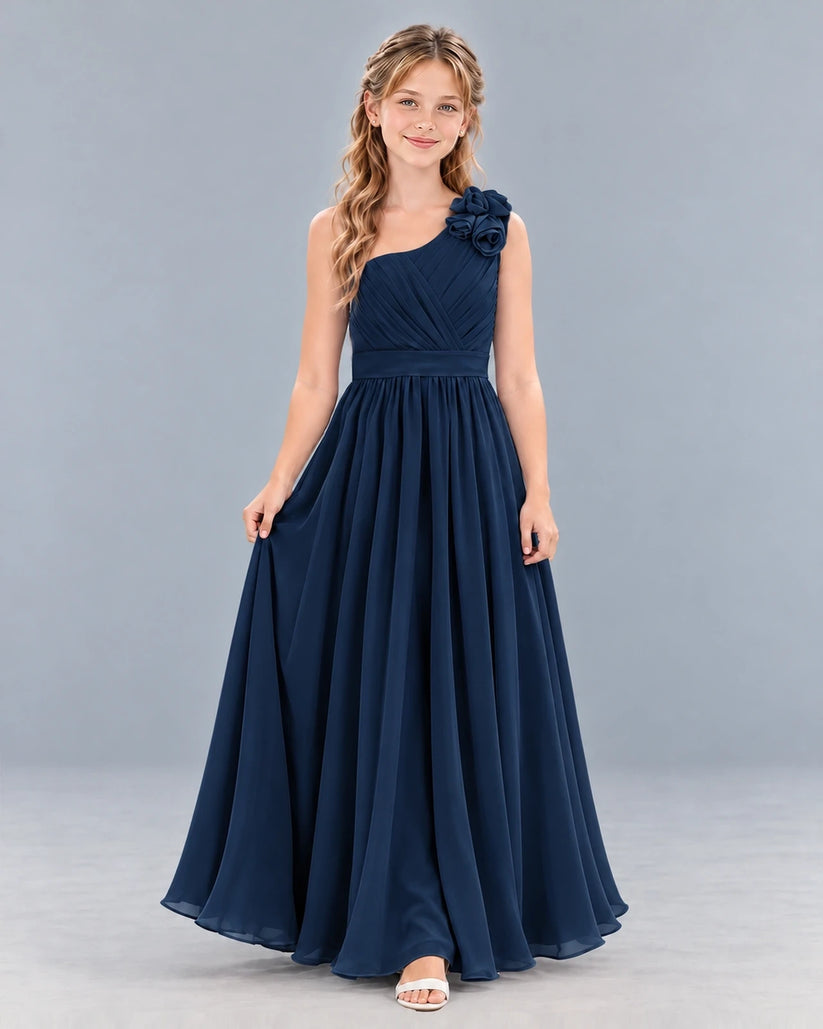 Navy Blue A-line Junior Bridesmaid Dress Front