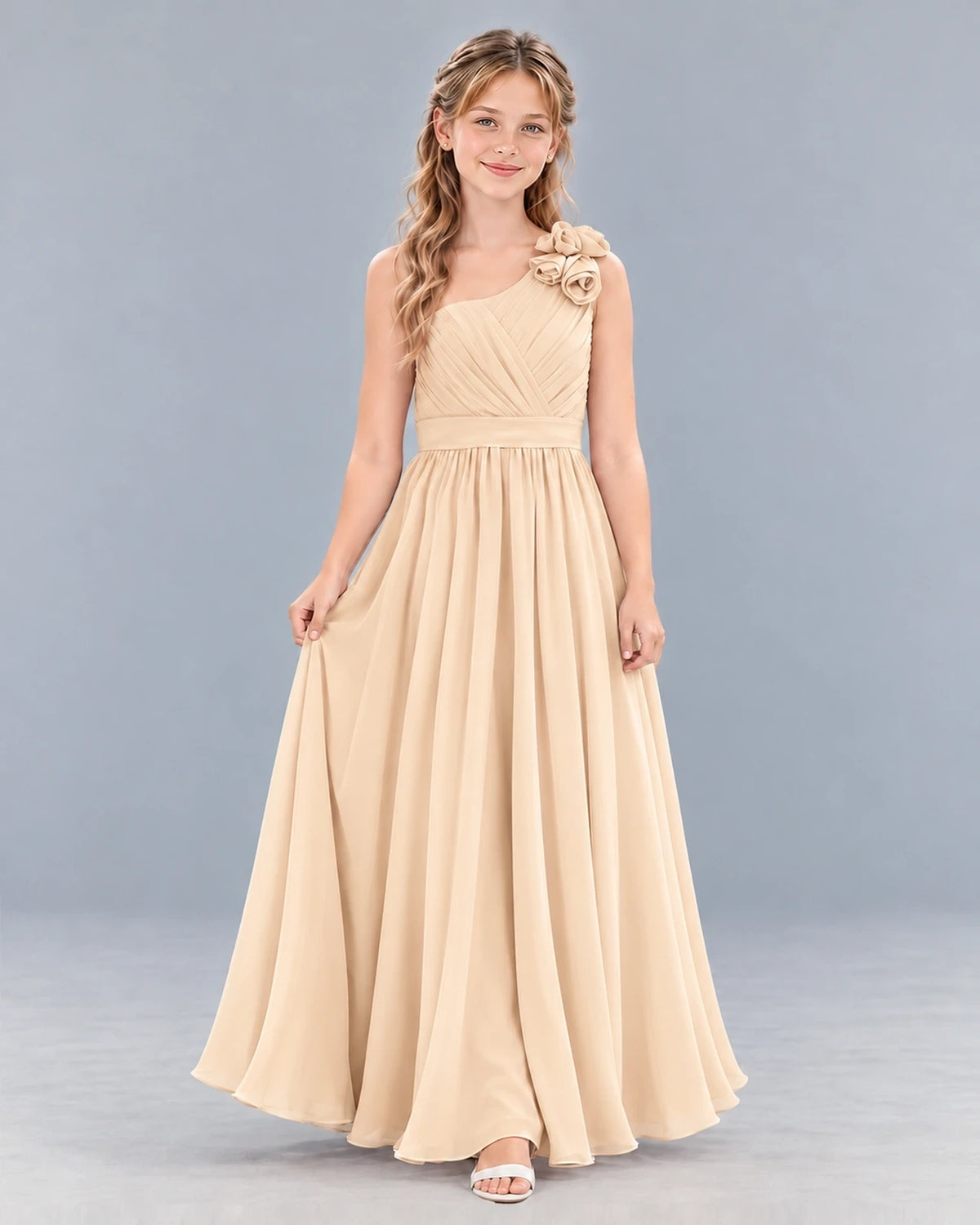 Peach A-line Junior Bridesmaid Dress Front