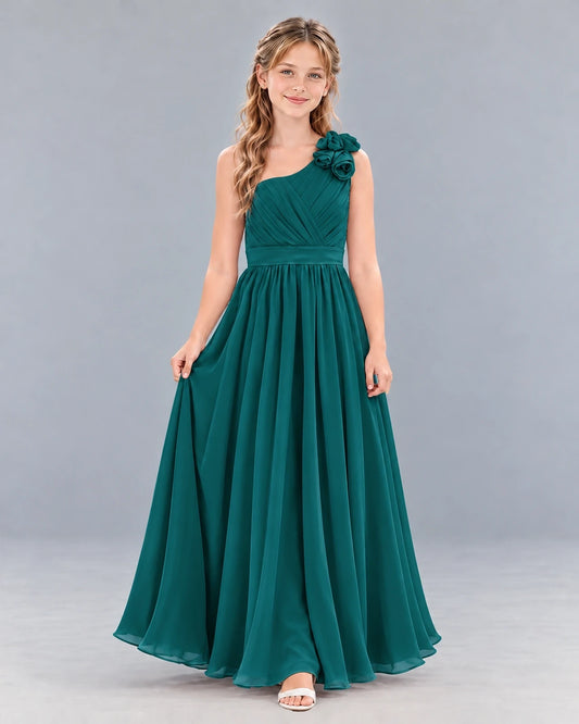 Peacock A-line Junior Bridesmaid Dress Front