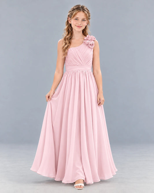 Pink A-line Junior Bridesmaid Dress Front
