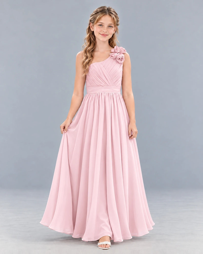 Pink A-line Junior Bridesmaid Dress Front