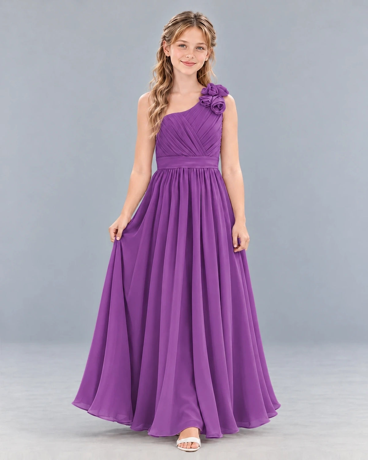 Purple A-line Junior Bridesmaid Dress Front