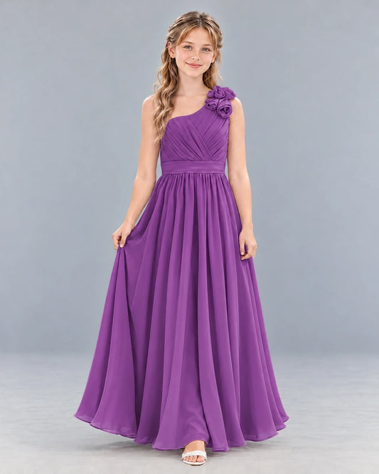Purple A-line Junior Bridesmaid Dress Front