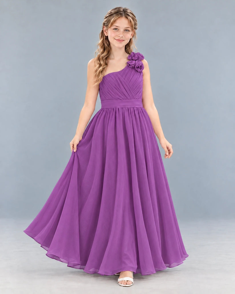 Purple A-line Junior Bridesmaid Dress Pose [Shared]