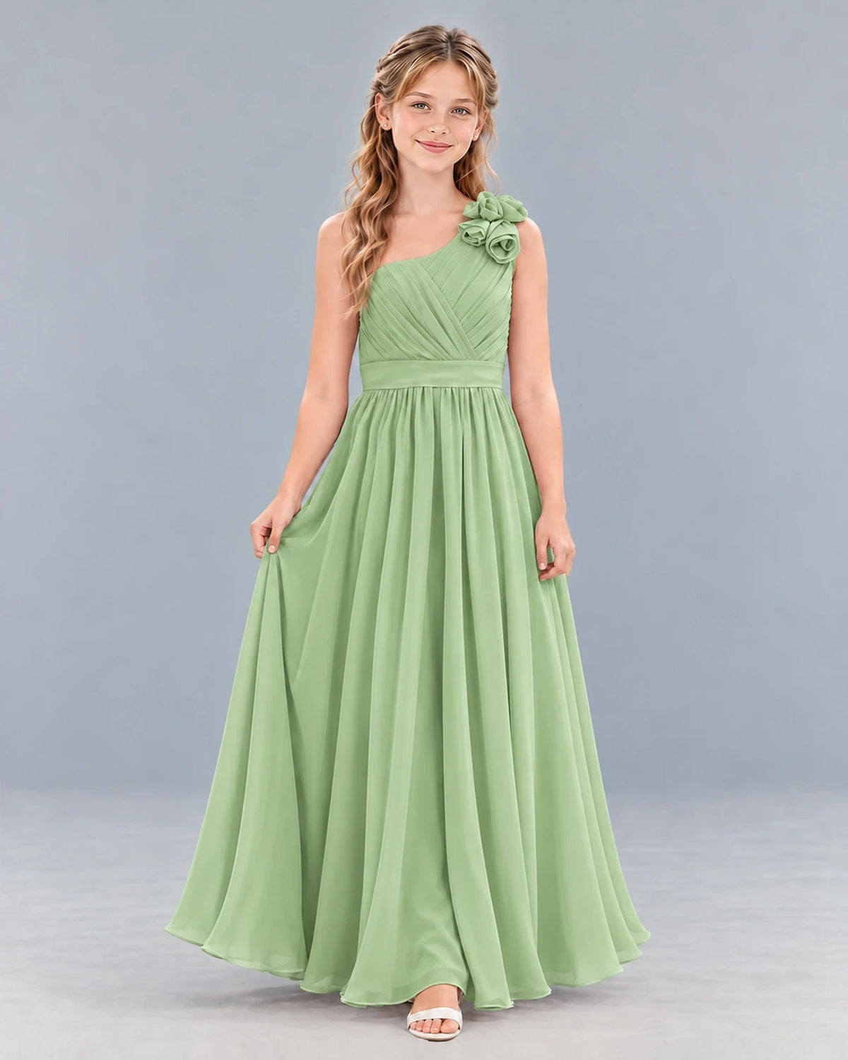 Sage Green A-line Junior Bridesmaid Dress Front