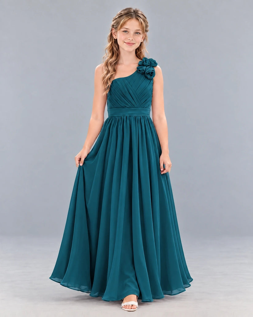 Teal A-line Junior Bridesmaid Dress Front