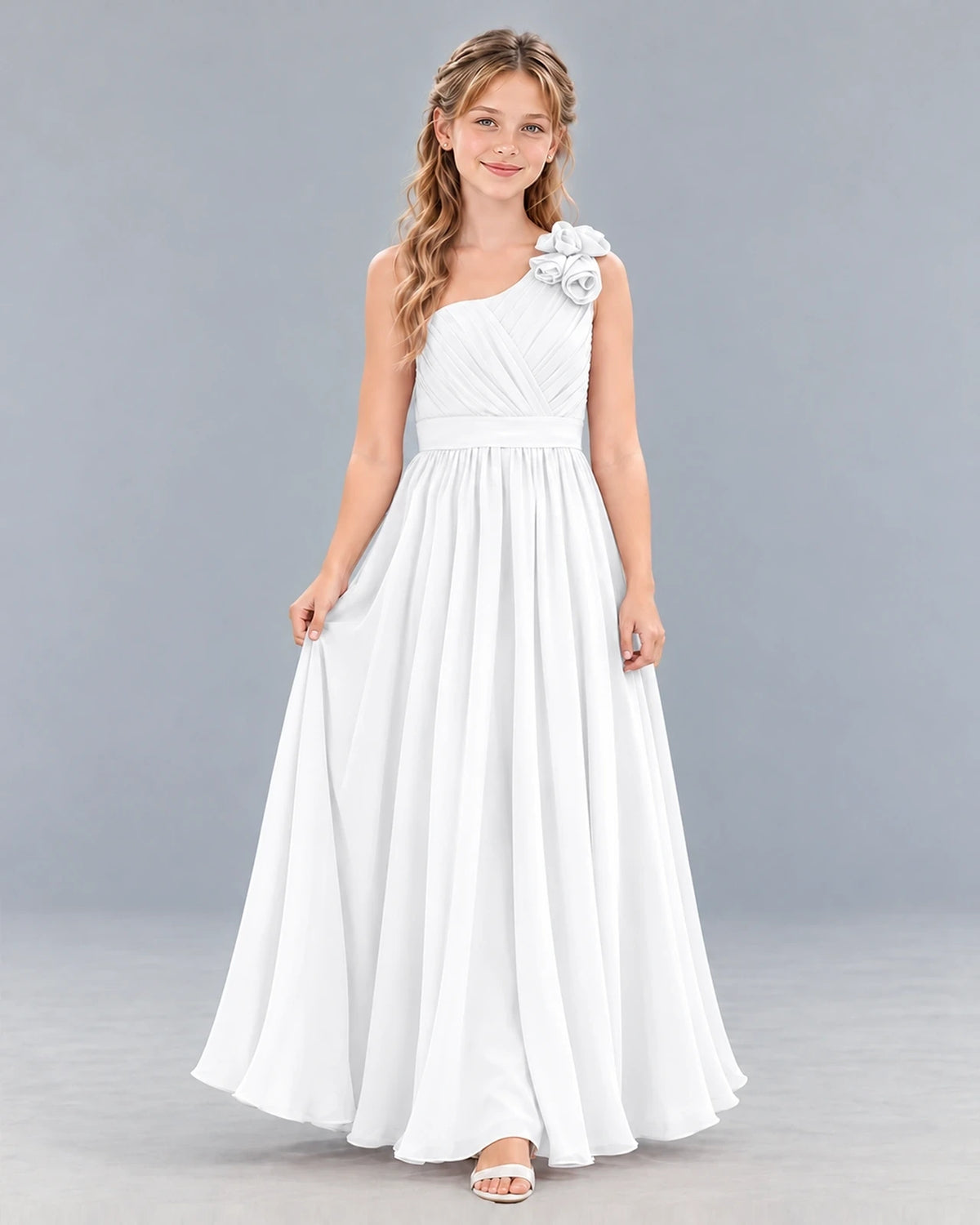 White A-line Junior Bridesmaid Dress Front