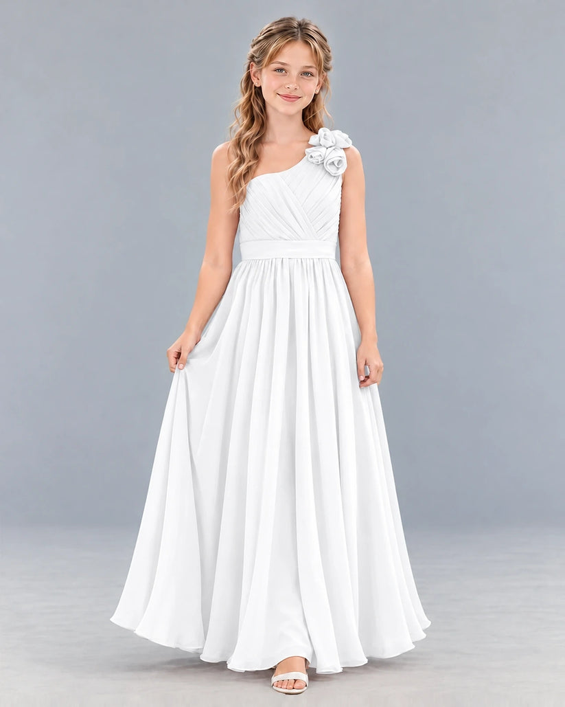 White A-line Junior Bridesmaid Dress Front