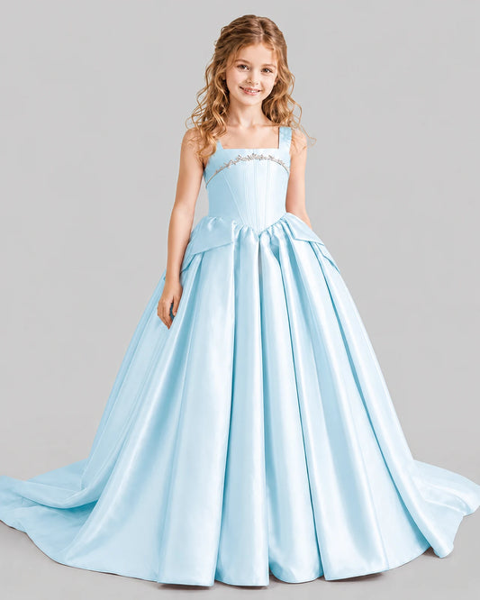 Baby Blue Ball Gown Girls Pageant Dresses Front