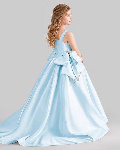 Baby Blue Ball Gown Girls Pageant Dresses Pose