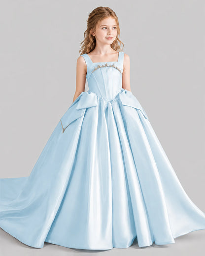 Baby Blue Ball Gown Girls Pageant Dresses Side
