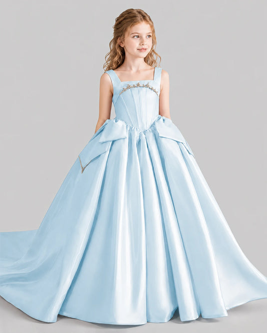Baby Blue Ball Gown Girls Pageant Dresses Side