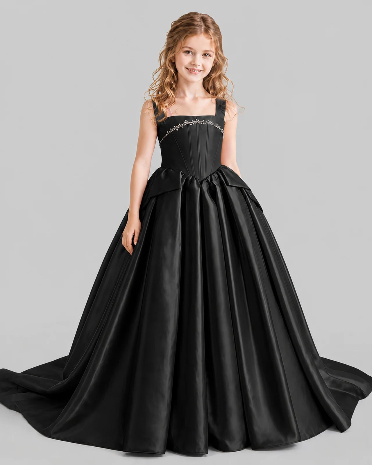 Black Ball Gown Girls Pageant Dresses Front