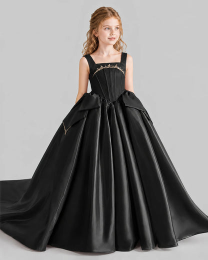 Black Ball Gown Girls Pageant Dresses Side