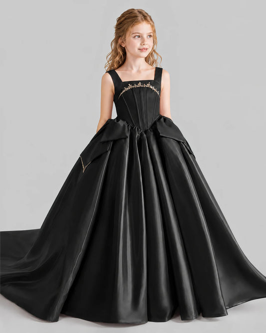 Black Ball Gown Girls Pageant Dresses Side