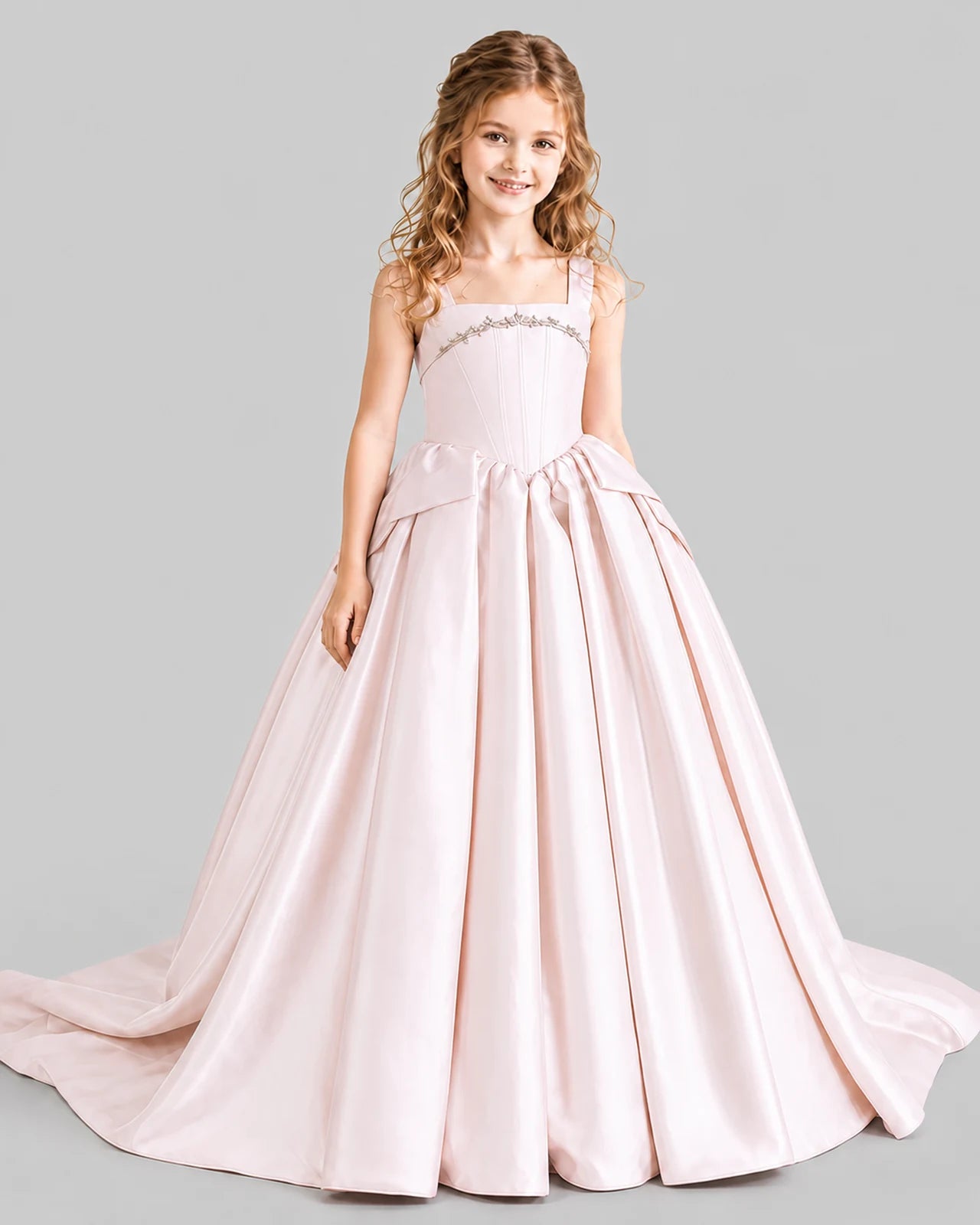 Blush Pink Ball Gown Girls Pageant Dresses Front