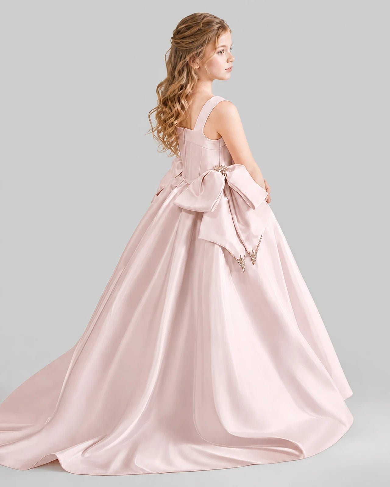 Blush Pink Ball Gown Girls Pageant Dresses Pose