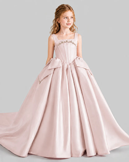 Blush Pink Ball Gown Girls Pageant Dresses Side