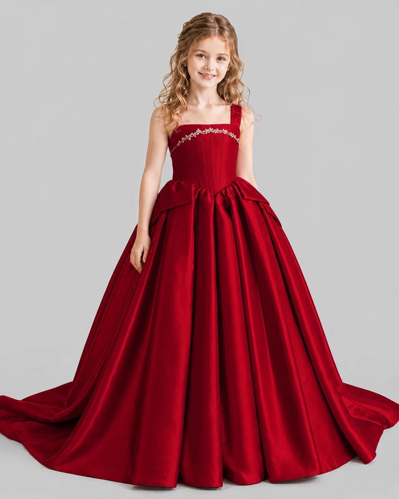 Burgundy Ball Gown Girls Pageant Dresses Front