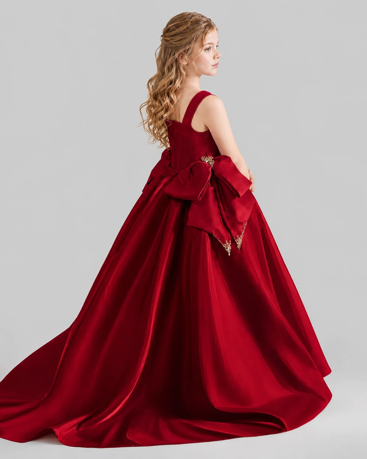 Burgundy Ball Gown Girls Pageant Dresses Pose