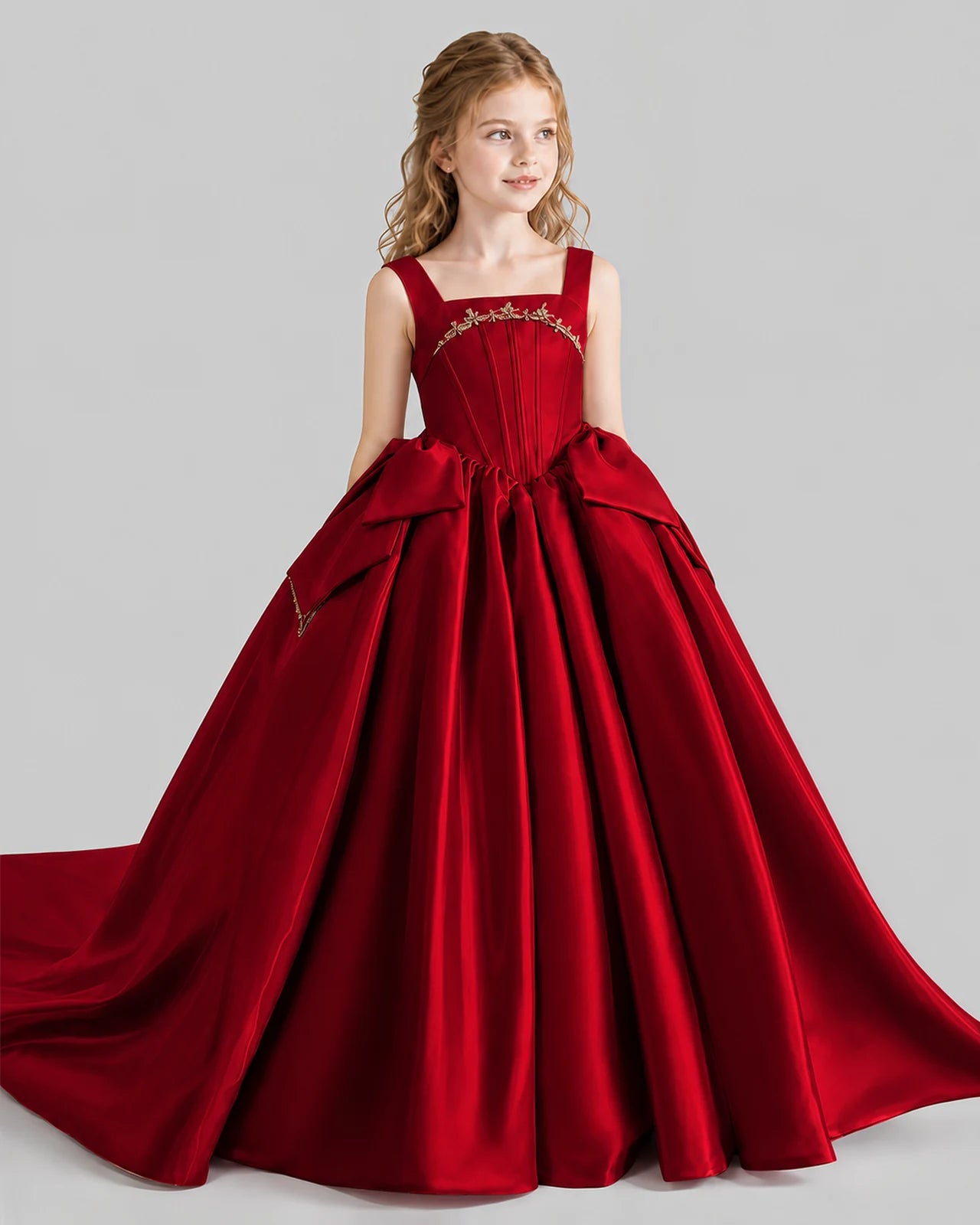 Burgundy Ball Gown Girls Pageant Dresses Side