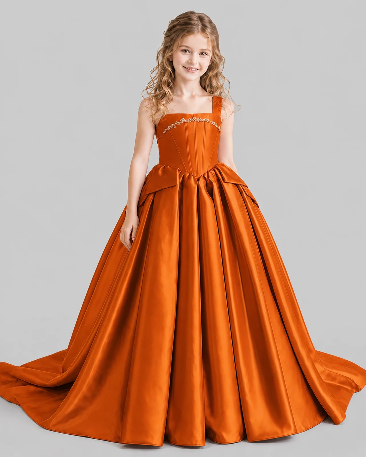 Burnt Orange Ball Gown Girls Pageant Dresses Front