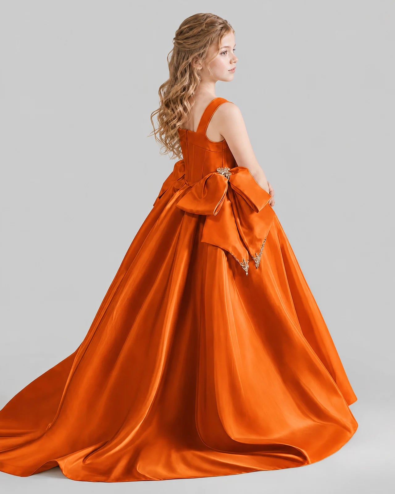 Burnt Orange Ball Gown Girls Pageant Dresses Pose