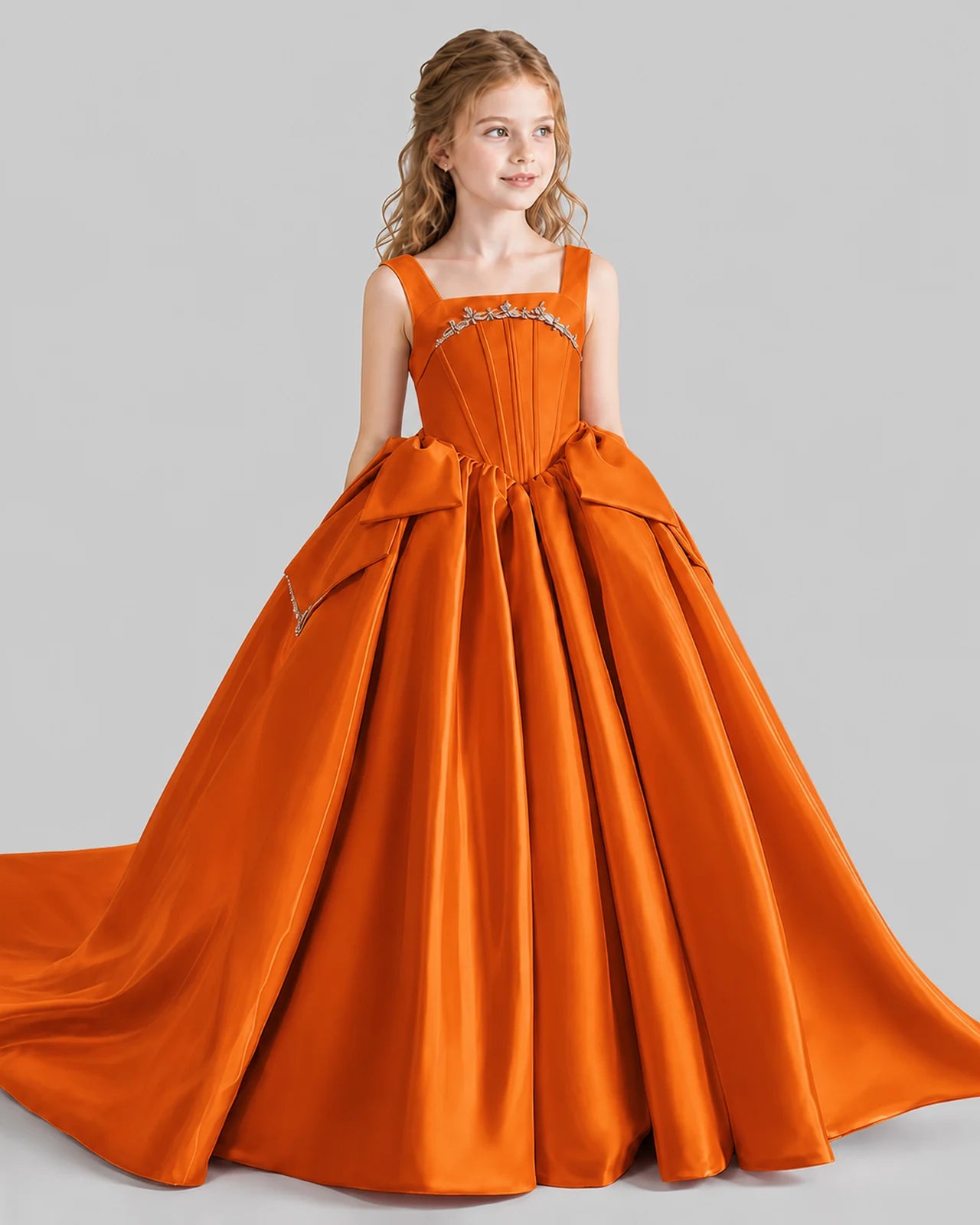 Burnt Orange Ball Gown Girls Pageant Dresses Side